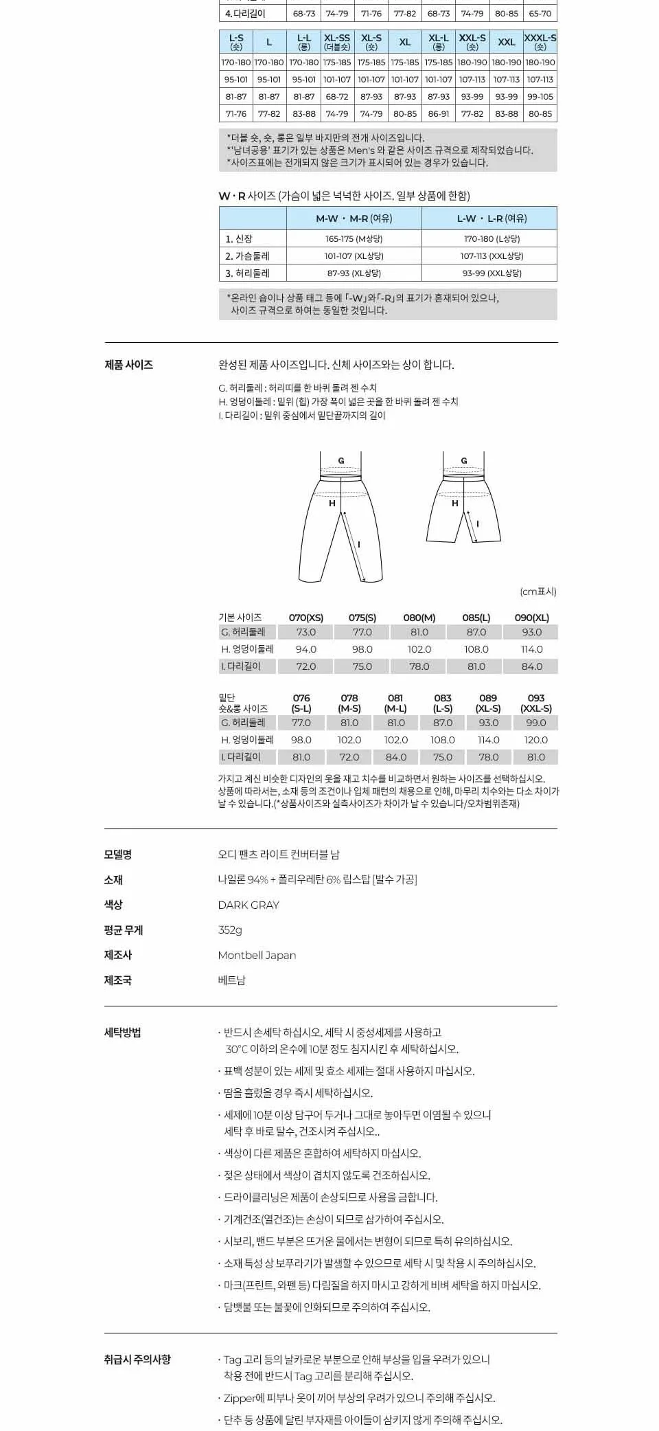 몽벨 오디 팬츠 라이트 컨버터블 남 다크그레이 상세 이미지 6
